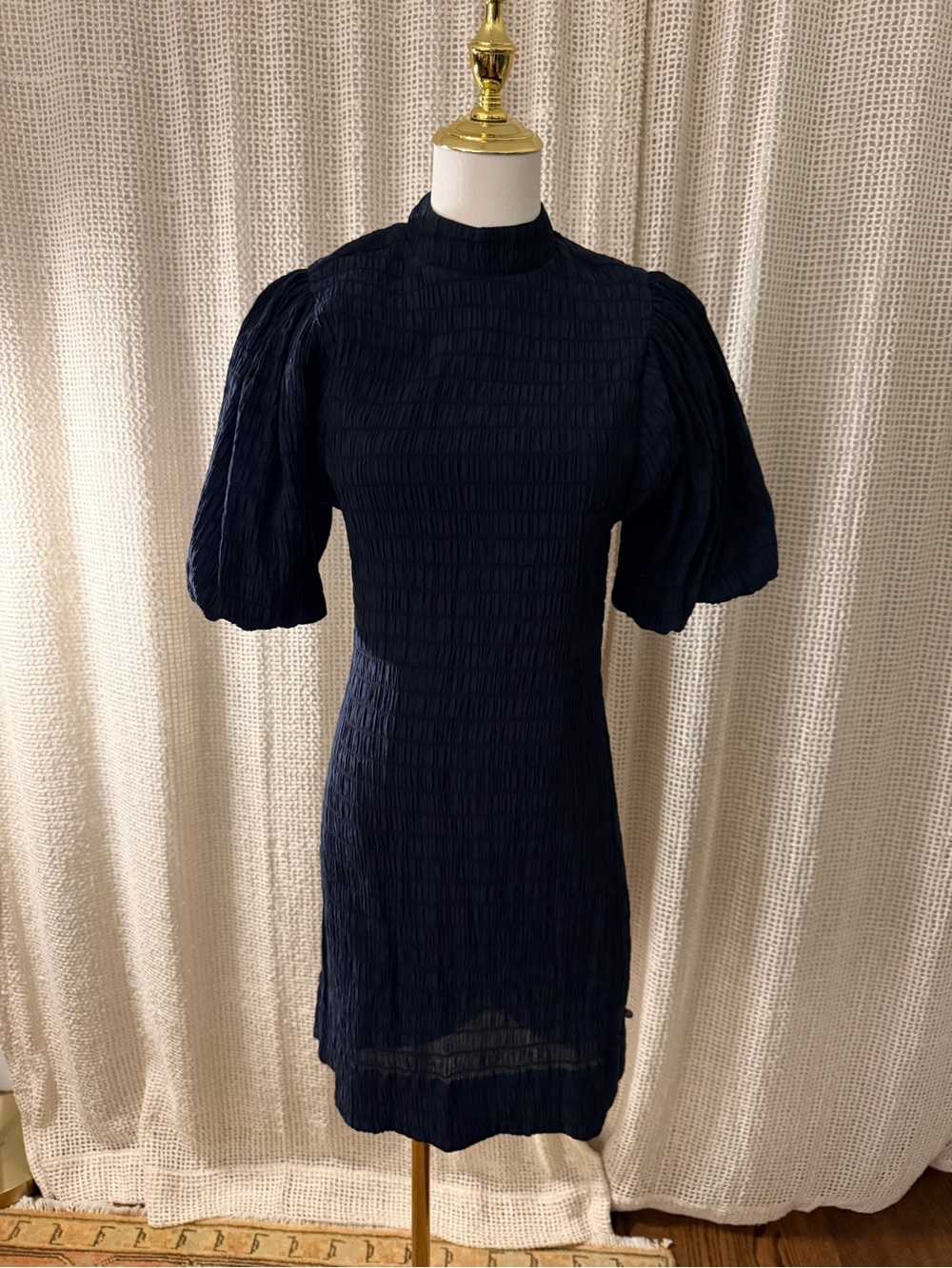 Scotch & Soda Navy and Black Puff-Sleeve Mini Dress
